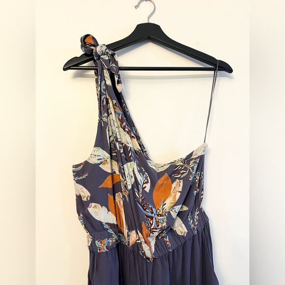 Free People Island Time Blue Floral Wide Leg Jumpsuit One Shoulder cropped boho - Picture 5 of 12